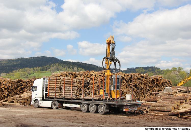 Holztransporter deutlich überladen